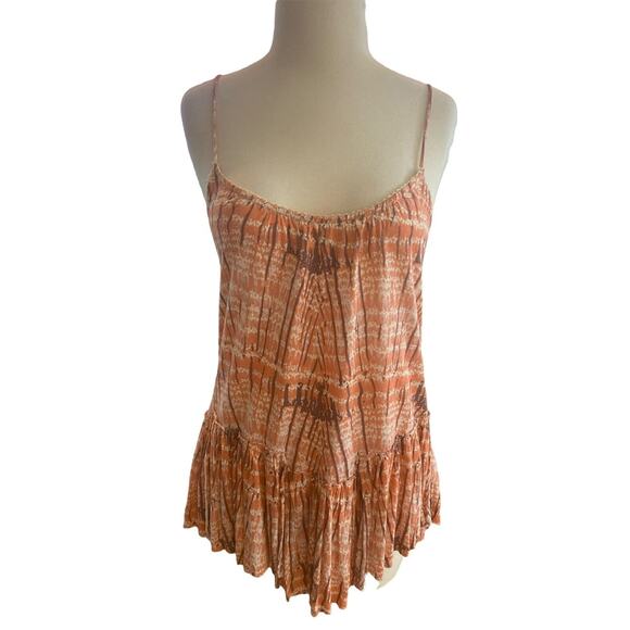 Free People Tops - XS Free People Coral Comb Spaghetti Strap Ruffle Hem Tunic Blouse MSRP $78